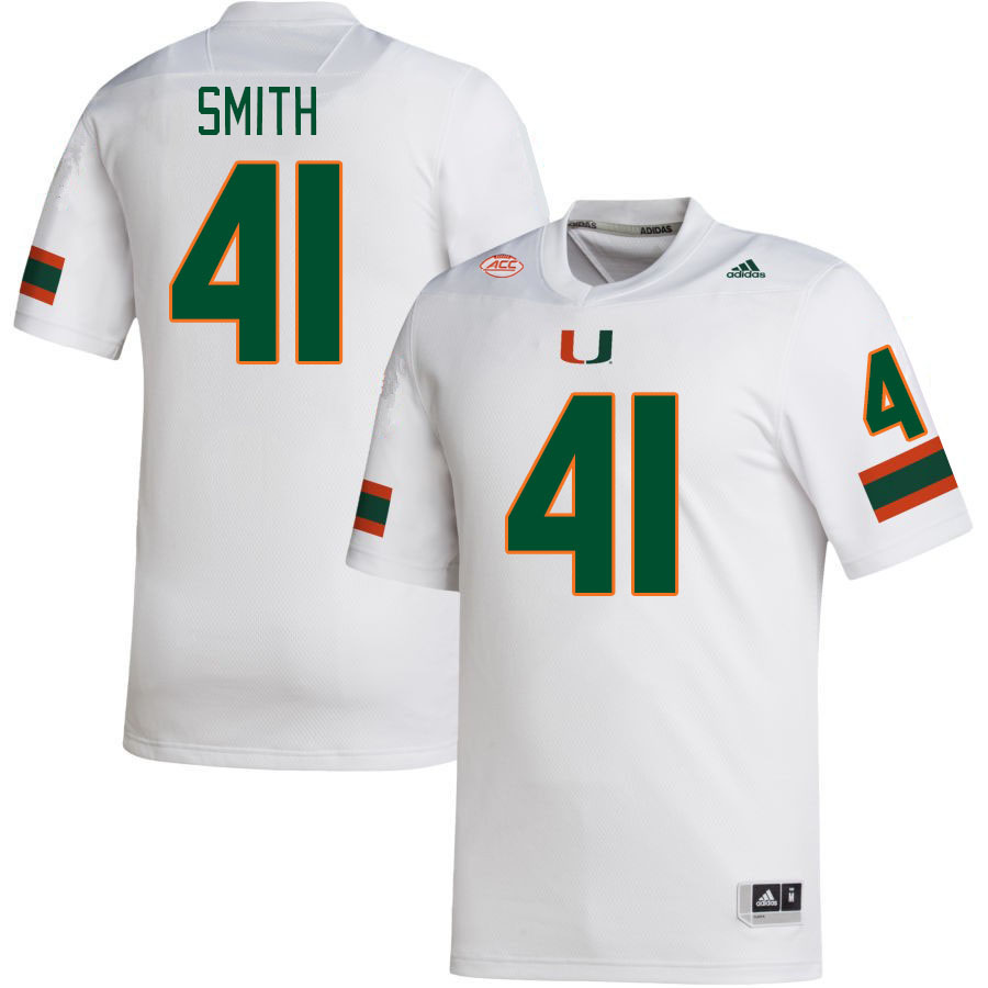Men #41 Chase Smith Miami Hurricanes College Football Jerseys Stitched-White